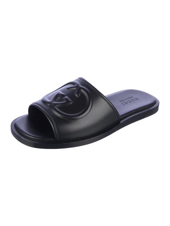 NIB GUCCI LOGO LEATHER SLIDES - US 9